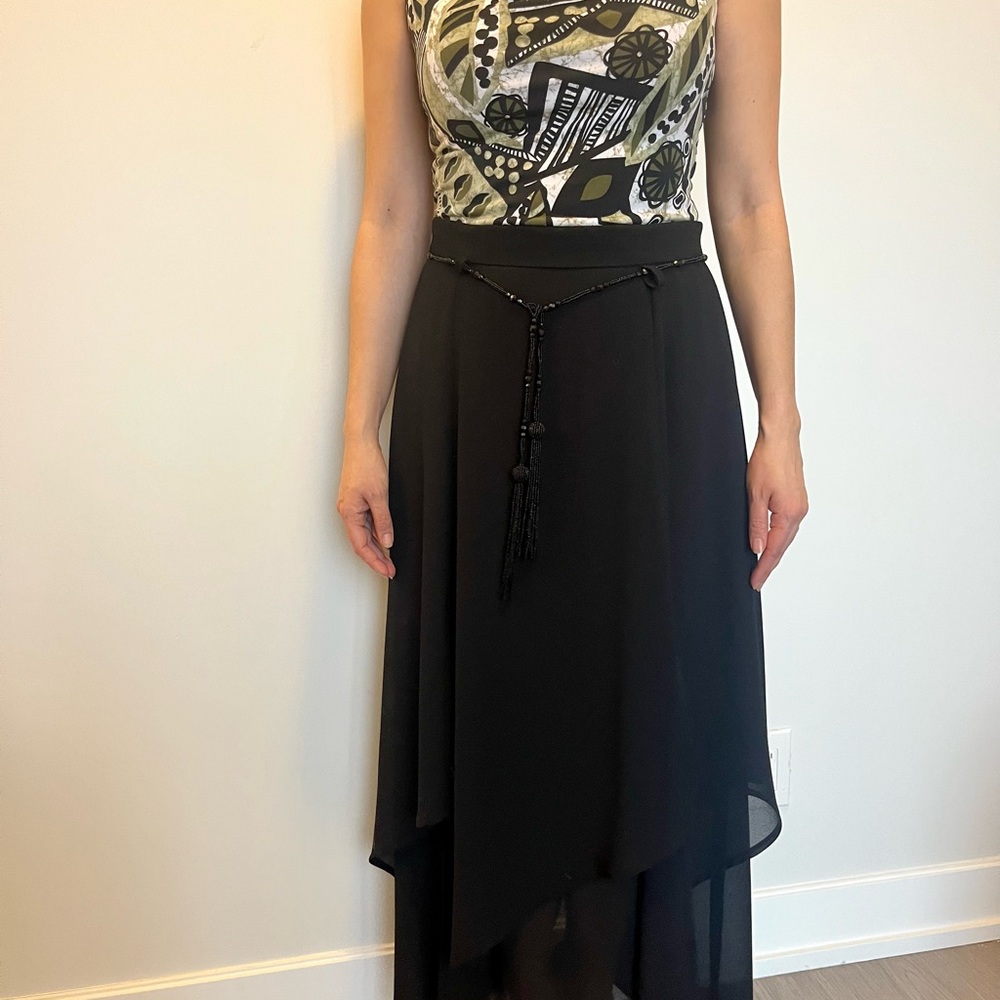 Vintage Ribkoff Trends Black Maxi Skirt with Beaded Tassel Belt Made in Canada